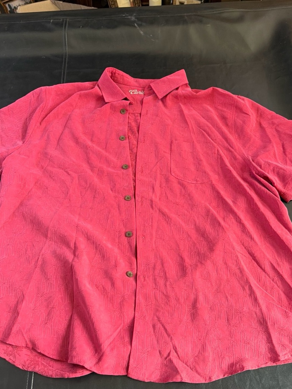 Caribbean Men's Short-Sleeve Button-Down Shirt in Fuchsia